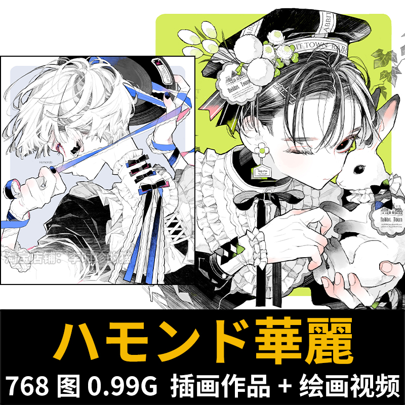 ハモンド華麗 画师图集黑白线稿华丽插画集漫画绘画临摹参考素材