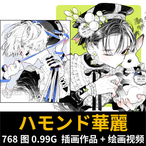 ハモンド華麗 画师图集黑白线稿华丽插画集漫画绘画临摹参考素材