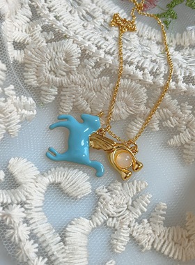 欧美外贸饰品寇家迟马蹄形独角兽镀真金项链锁骨链