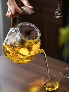 天久璃匠电陶炉用玻璃煮茶器蒸茶壶两用钛金属内胆花梨木提梁高端