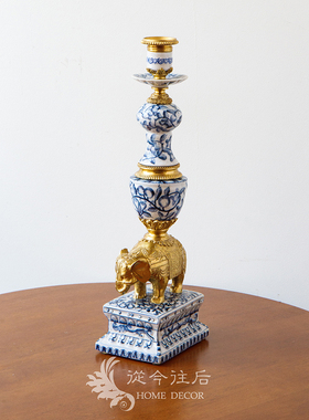 从今往后HomeDecor-CFSS52-青花瓷黄铜招财象烛台