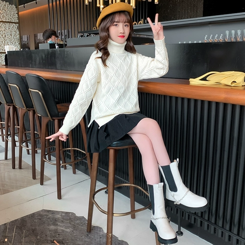 Свитер, термобелье, детский осенний базовый приятный телу пуховик, детская одежда, коллекция 2021, подходит для подростков, высокий воротник, в западном стиле