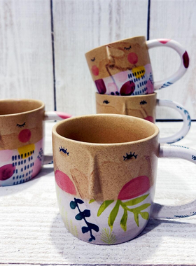 美式外贸anthr可爱的人脸造型磨砂款 下午茶陶瓷杯水杯马克杯