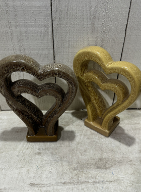 外贸风情 层叠心形造型 晕染花色带底座 大号 家用陶瓷摆件