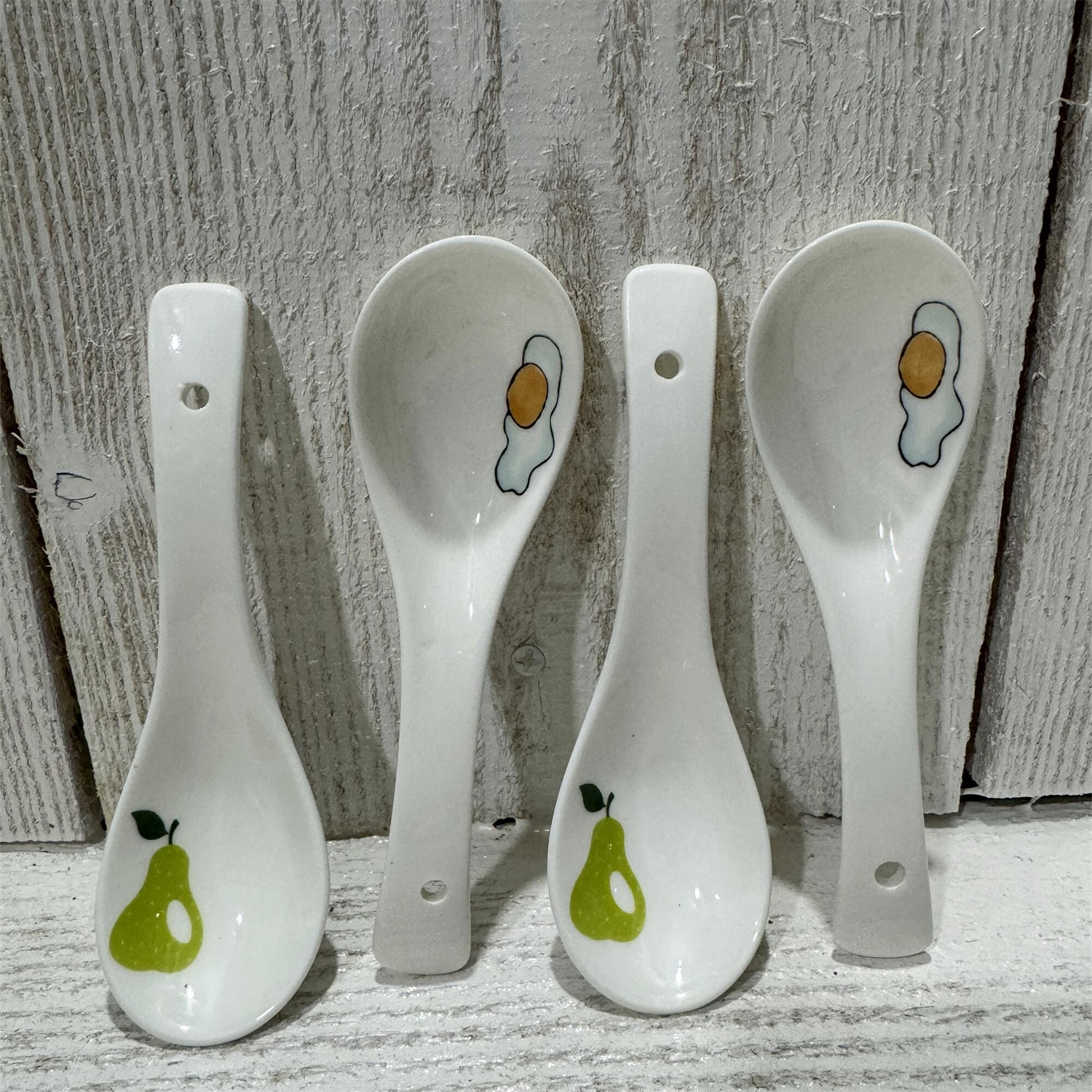 日式外贸风情 卡通蔬果图案 白底色 基础款 陶瓷羹匙 饭勺 小汤勺