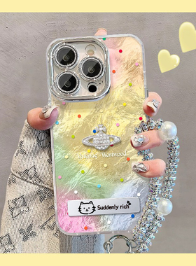 彩色晕染波点手链适用苹果16pro手机壳iPhone15max14小米13华为mate60荣耀200x90p50k70iqoo11reno12一加ace3