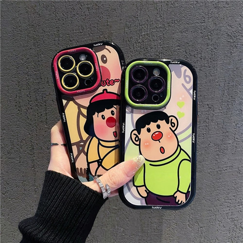 情侣胖虎胖妹奶油壳新款适用苹果16Pro手机壳iPhone17max小米15华为mate70k80p60荣耀200Reno14FindX8pura70