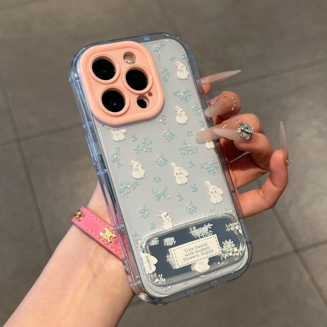 满屏碎花兔子支架新款适用苹果17promax手机壳iphone16pro小米15华为mate70p60k80reno14荣耀400vivox200s30