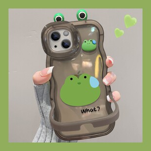 立体流汗青蛙适用苹果16Promax手机壳Phone15plus13双支架小米14华为Mate60荣耀80x90p50k70nova11reno12s17