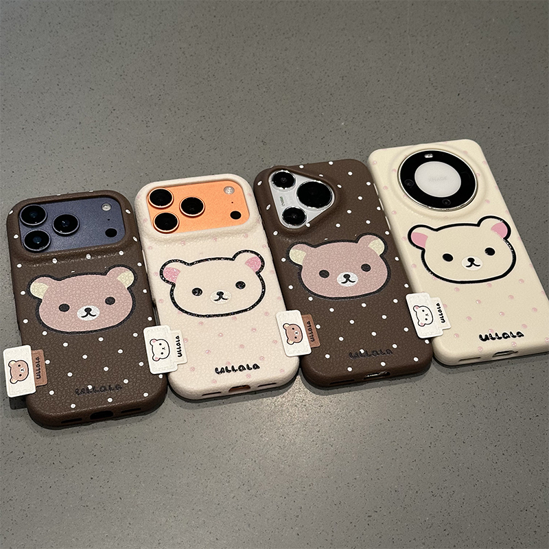 情侣波点轻松熊新款适用苹果17Pro手机壳iPhone16max小米15华为mate80pura70k80note14荣耀400x200nova13s30