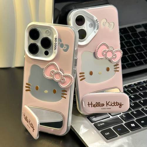 镂空蝴蝶结Kitty支架新款适用苹果17Pro手机壳iPhone16max小米15华为mate70pura80k60note14nova13荣耀x200