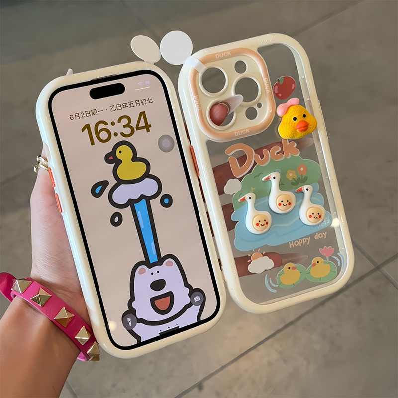 立体luck鸭鸭黄色蝴蝶结适用苹果16Pro手机壳iPhone15max小米14华为mate70pura80k60荣耀100nova13oppoFindX6