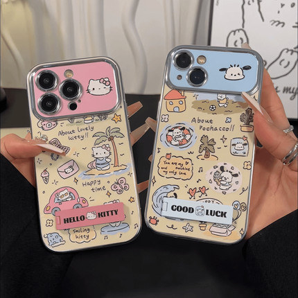 游玩帕恰狗KT猫情侣适用苹果15promax手机壳16phone13支架iqoo11小米14reno12华为mate60荣耀x100pura70find7