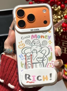 新年发财财神支架新款适用苹果17Pro手机壳iPhone16max12小米15华为mate80pura70k90note14荣耀500x300iqoo13