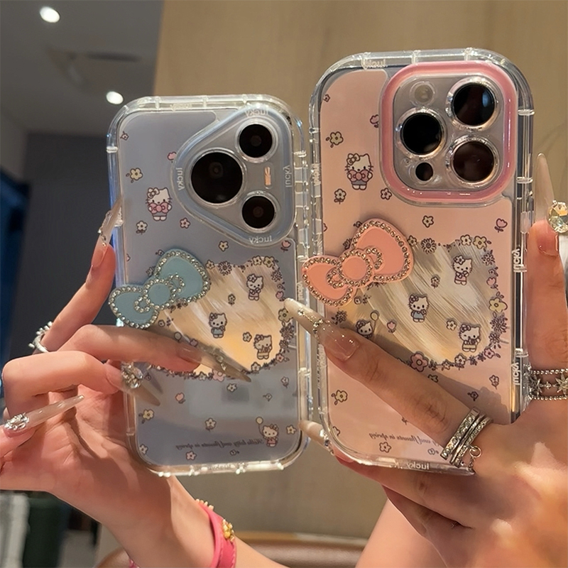 ins碎花kitty蝴蝶结适用苹果16Promax手机壳Phone15pro小米14华为Mate60nova13k50p70reno12荣耀x100vivoS17