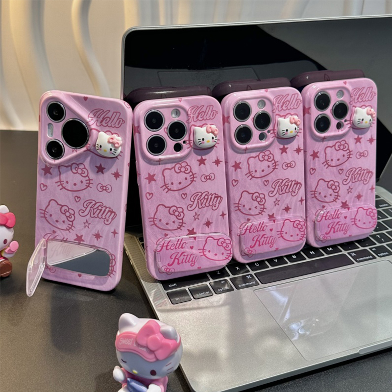 粉晕染kt镜子支架新款适用苹果16Pro手机壳iPhone14max小米15华为mate70pura80k60荣耀100x200opporeno13s19