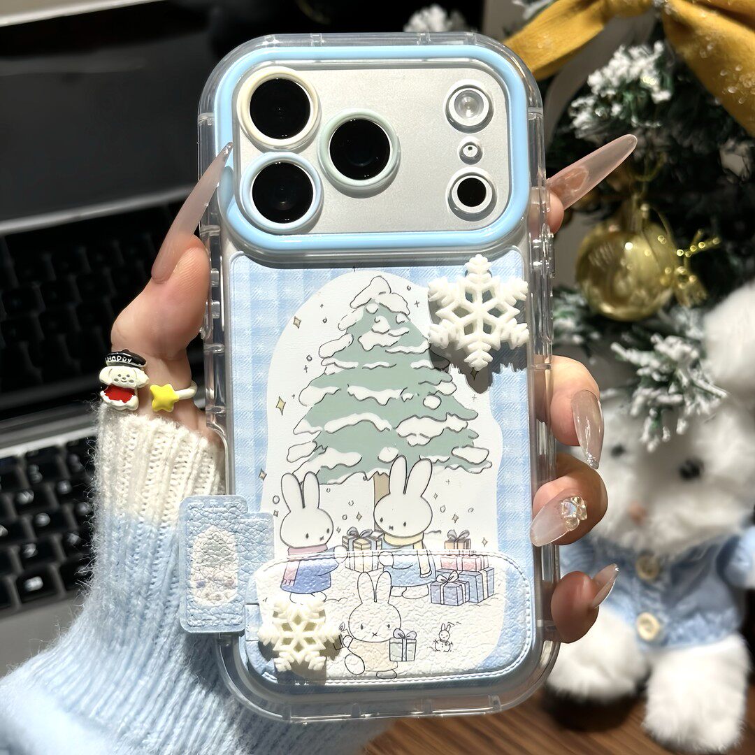 卡通立体雪花兔子新款适用苹果17Pro手机壳iPhone16max13小米15华为mate80pura70k90note14荣耀400x300magic8