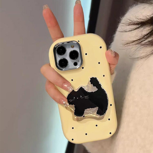 镜框小胖妹波点黑猫全型号手机壳