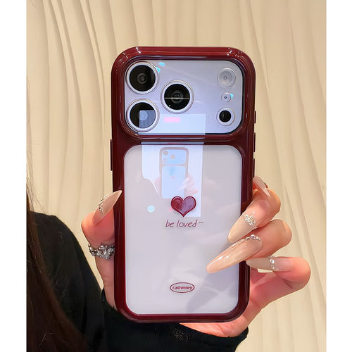 韩系ins酒红小爱心适用苹果18promax手机壳iPhone17pro13小米15华为mate80pura70K90nova16reno14x200荣耀600