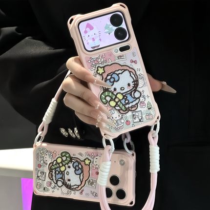卡通刺绣凯蒂猫挂绳适用苹果17Pro手机壳iPhone16max小米15华为mate80pura70k90note14荣耀500vivox200magic8