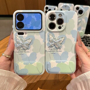 蓝绿蝴蝶支架新款 适用苹果17Pro手机壳iPhone16max12小米15华为mate80pura70k60nova14荣耀400vivox200一加13