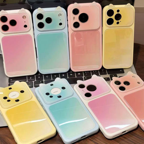 撞色渐变晕染立体猫耳适用苹果17手机壳iPhone16promax12小米17华为mate80K90p70nova15note14Y300x200reno13
