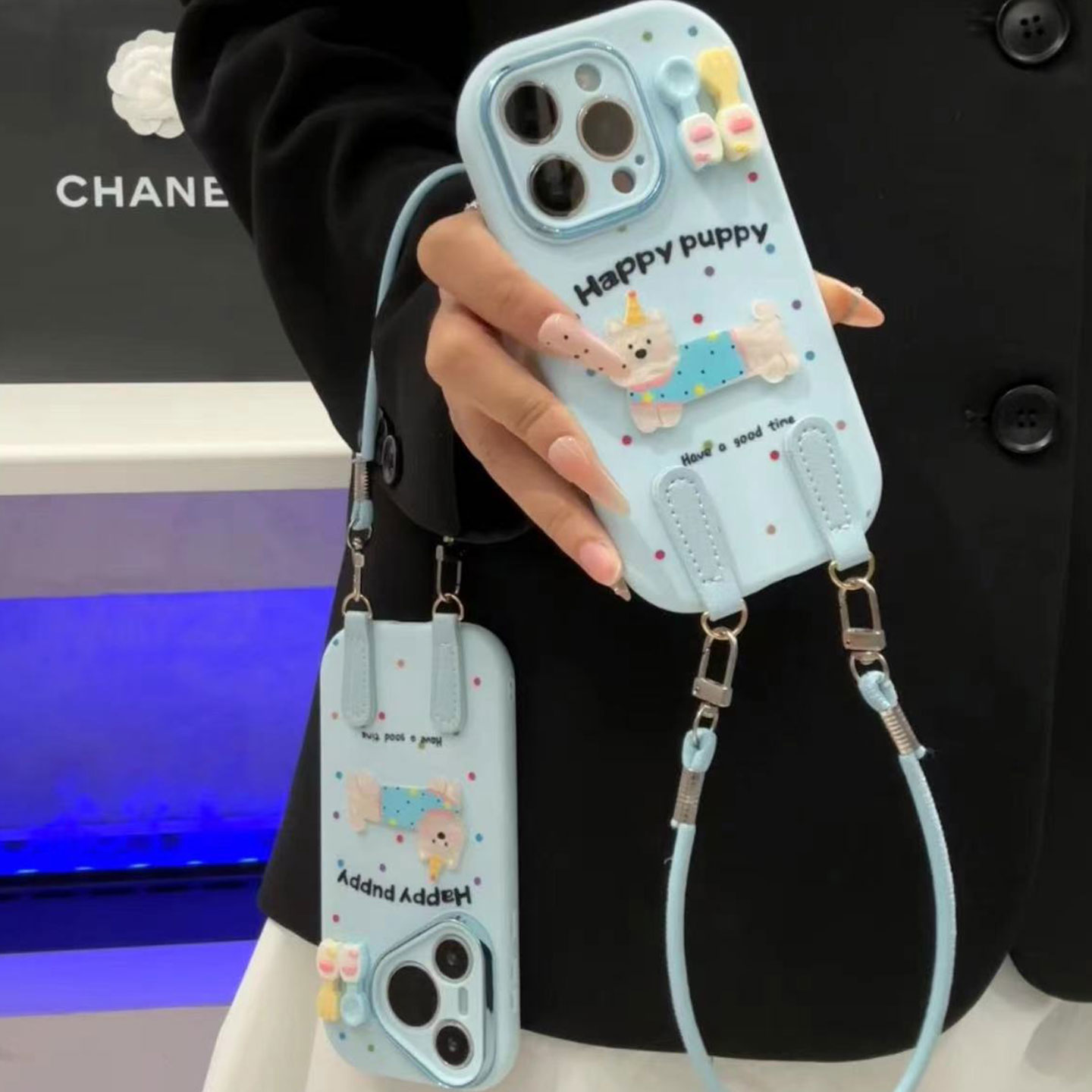 餐具狗狗公仔挂绳新款适用苹果17Pro手机壳iPhone16max12小米15华为mate80pura70k60reno14荣耀400x100note13
