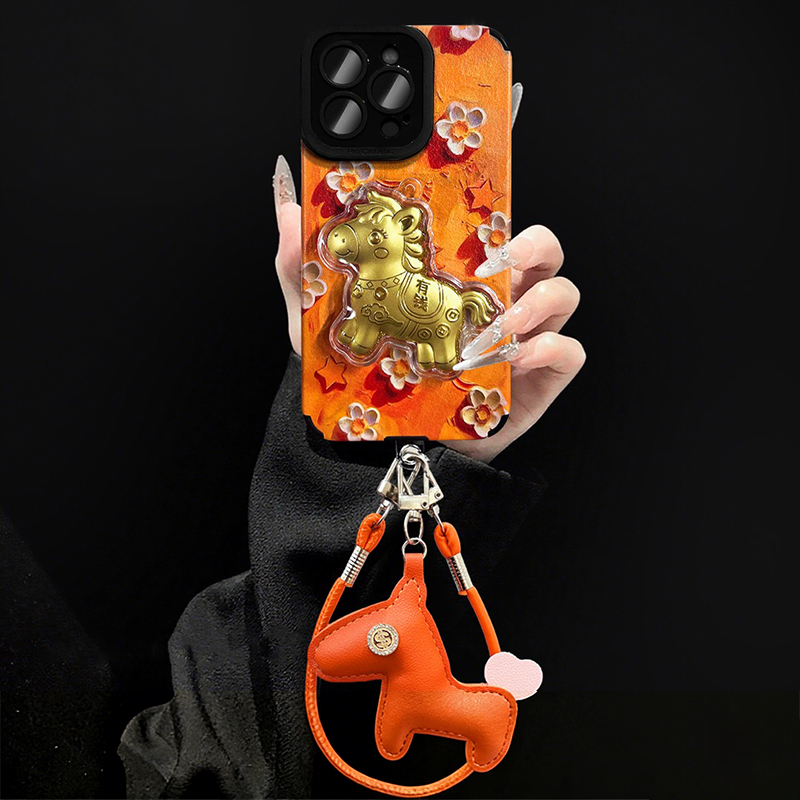 油画花朵金马挂绳新款适用苹果17Pro手机壳iPhone16max12小米15华为mate80pura70k60note14荣耀500x300iqoo13