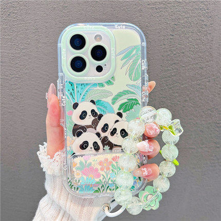 可爱花丛熊猫支架新款适用苹果16Pro手机壳iPhone14max小米15华为mate60p70荣耀300x200K50nova13vivos19reno