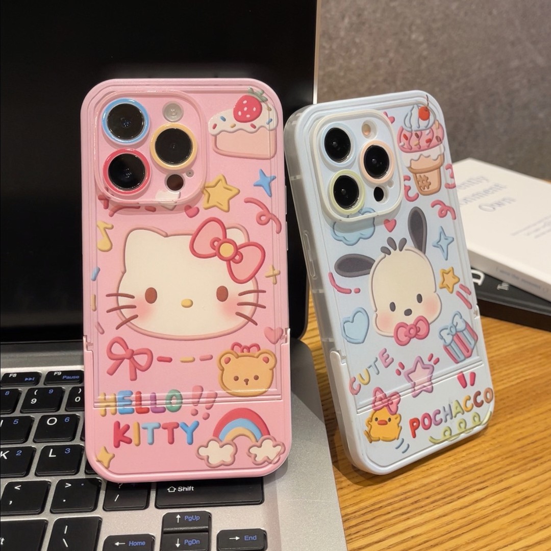 情侣帕恰狗凯蒂猫隐形支架适用苹果15pro手机壳iPhone14xs16max小米12华为mate60荣耀90k50p70iqoo11reno10