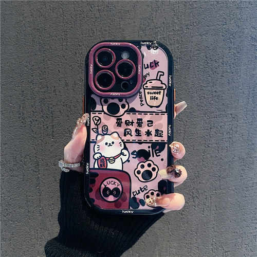 招财猫咪新款女款适用苹果16Pro手机壳iPhone14max小米15华为mate70pura80k60荣耀200nova13reno12oppofindx8
