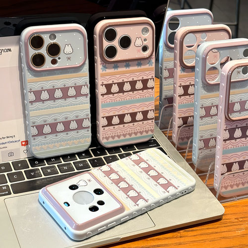 情侣粉蓝小兔适用iPhone17promax手机壳苹果16plus华为p90mate80K90小米17nova15+加ace5reno14x300s50reno13