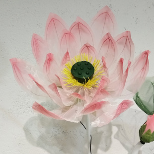 新路引纸花橱窗美陈立体纸艺仿真荷花仿真花婚礼电动开合干花花朵