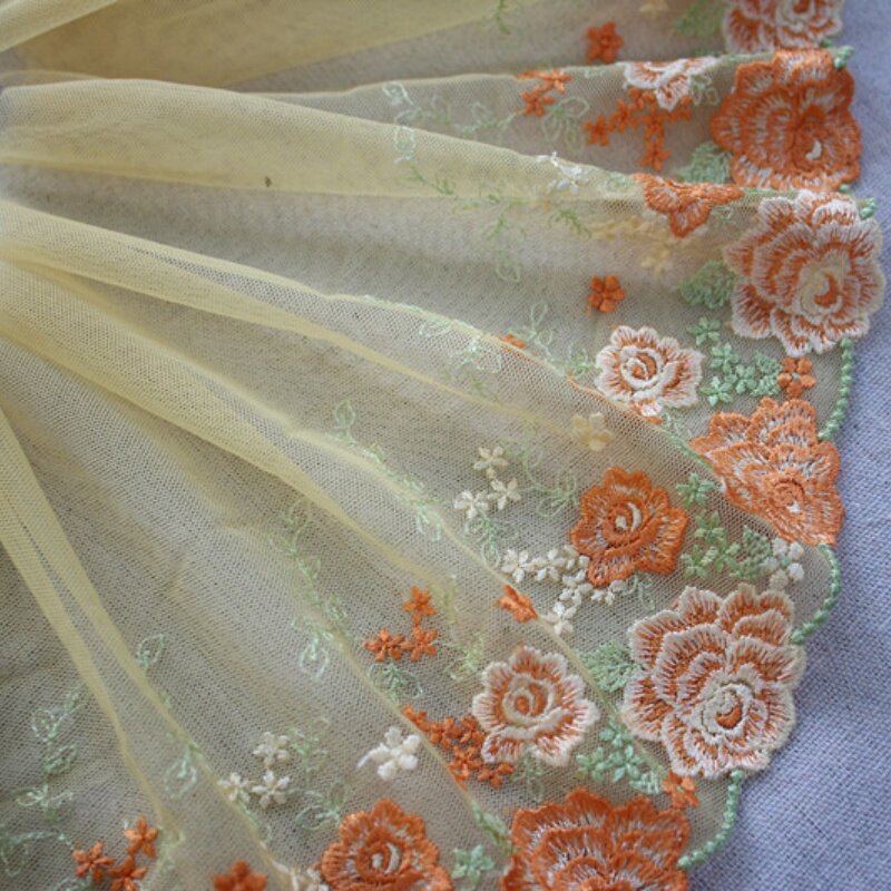 2412A2黄色网纱刺绣蕾丝花边辅料裙边服装古装制衣内衣手工diy