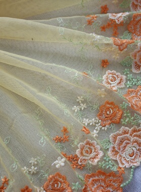 2412A2黄色网纱刺绣蕾丝花边辅料裙边服装古装制衣内衣手工diy