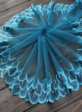 SE9 外单蓝绿色网纱刺绣蕾丝花边辅料 娃衣服装裙边家居宽约22cm