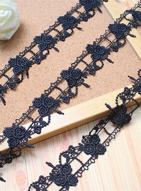 DS6 日版黑色玫瑰花水溶丝线蕾丝花边辅料可穿带项链手链制衣diy