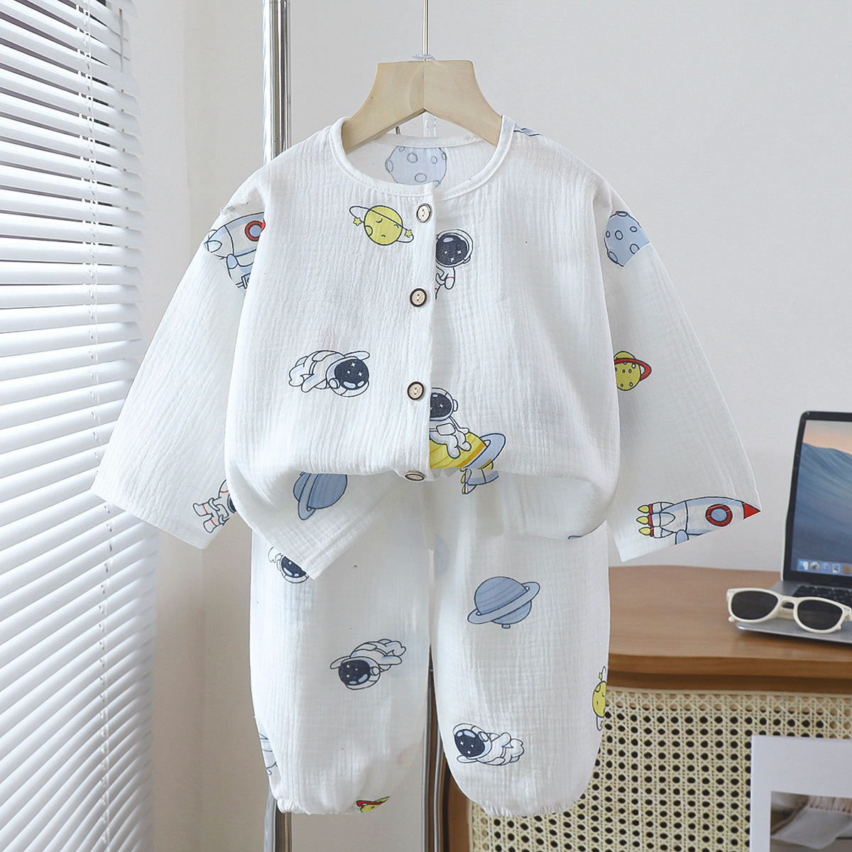 空調(diào)服雙層棉紗家居服童裝套裝睡衣嬰兒四季款女童薄款兒童小男童
