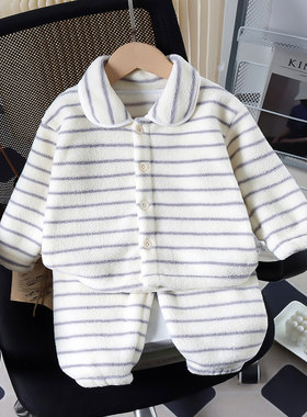 童装男童冬装法兰绒睡衣套装小孩衣服女宝宝秋冬季加绒加厚家居服