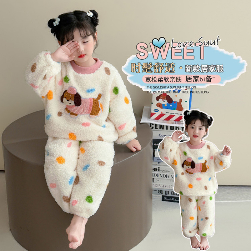 儿童秋冬珊瑚绒卡通睡衣女