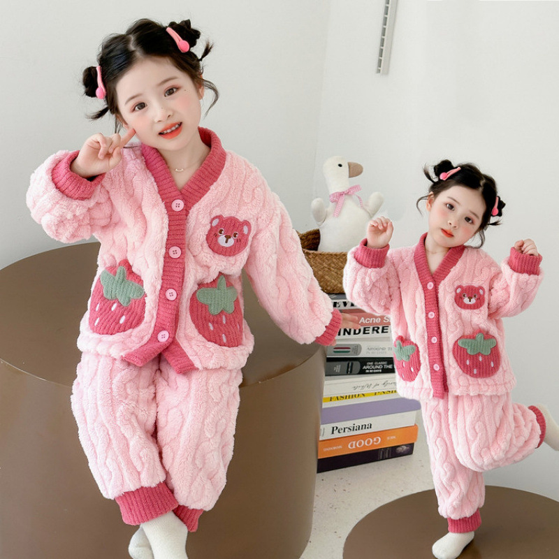 女童法兰绒家居服睡衣套装