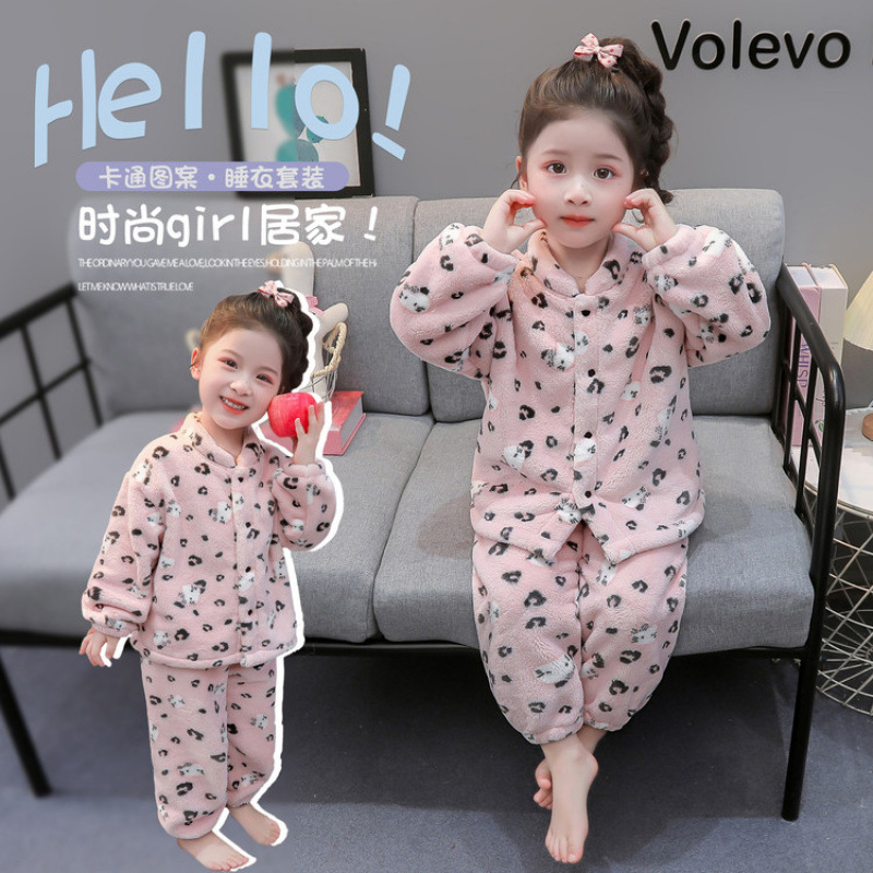 女童珊瑚绒睡衣套装加厚款