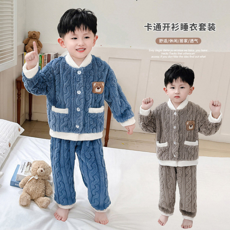 女童珊瑚绒睡衣秋冬季洋气可爱宝宝加绒加厚冬款法兰绒儿童家居服