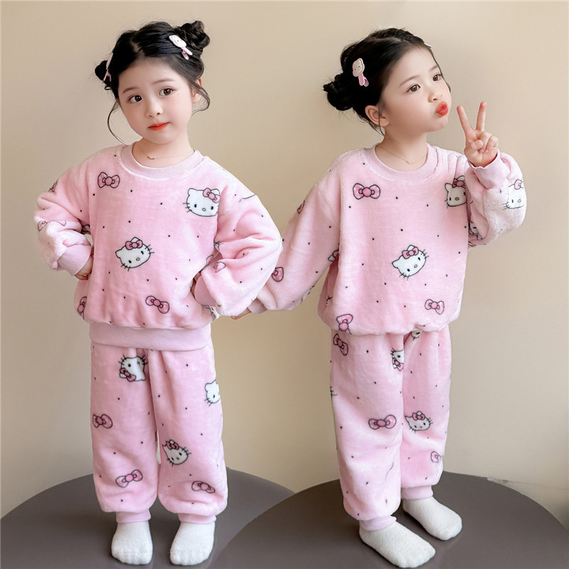 儿童珊瑚绒睡衣女孩秋冬季加厚