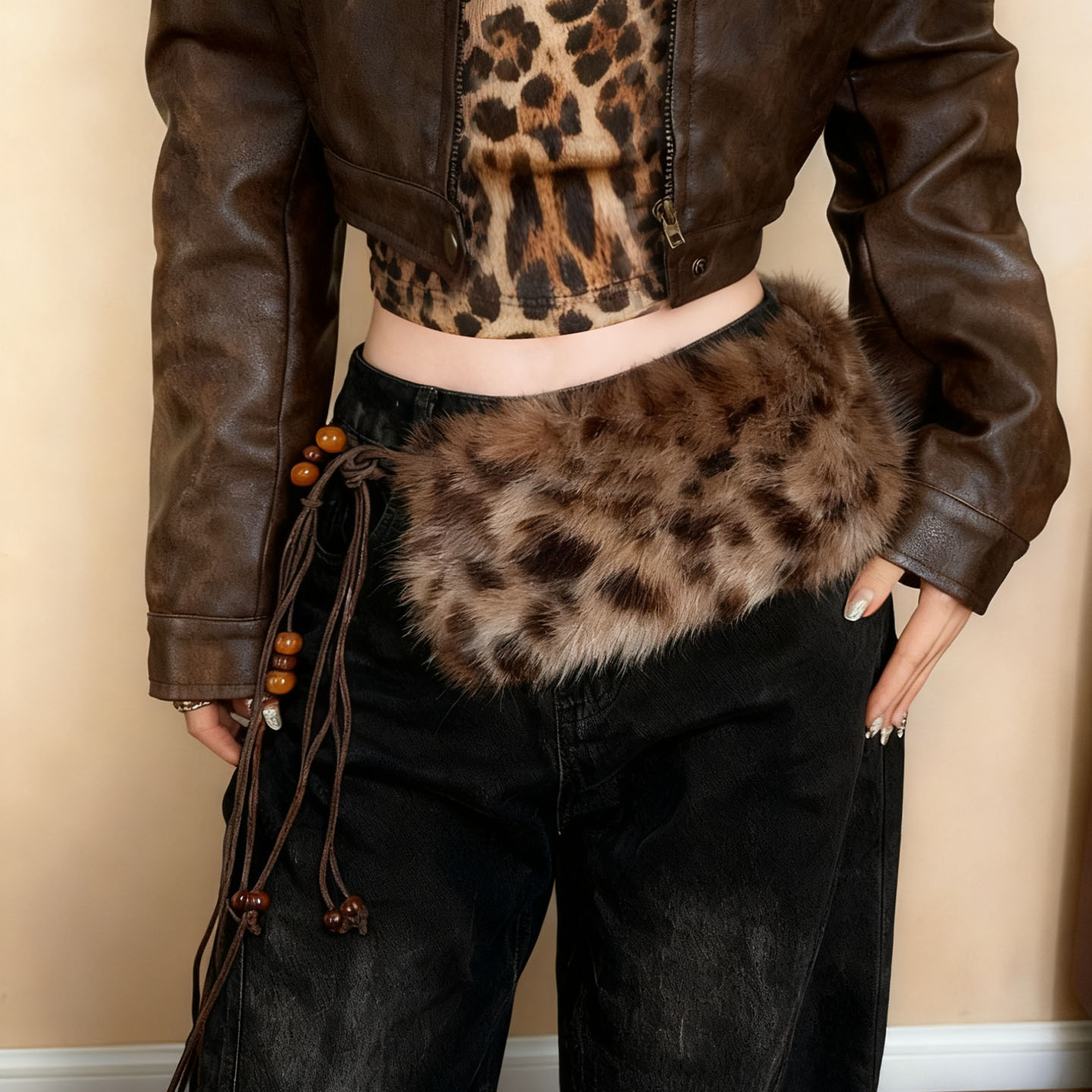 毛毛腰带秋冬复古百搭毛绒腰链