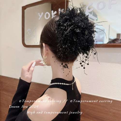 法式复古花朵流苏抓夹女高级感