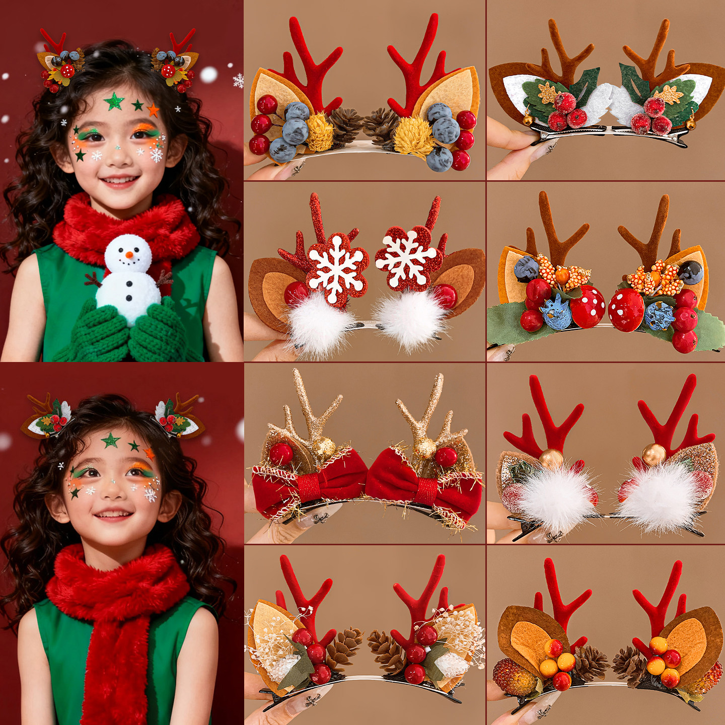 圣诞节发夹儿童2025新款麋鹿边夹