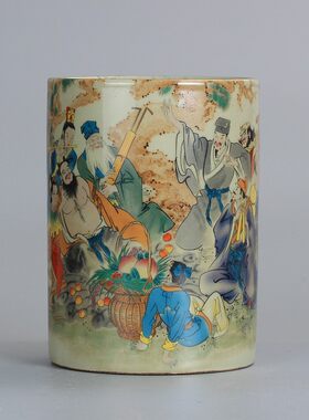 仿清同治瓷器收藏古玩景德镇陶瓷粉彩人物八仙陶瓷笔筒家居摆件