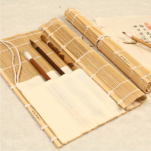 老竹色竹制毛笔笔帘古风袋