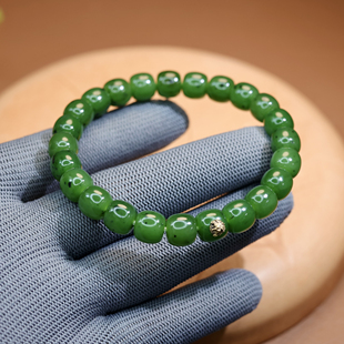 秋会长的和田玉新疆天然碧玉籽料NGTC大证8*9mm手串老型珠手链